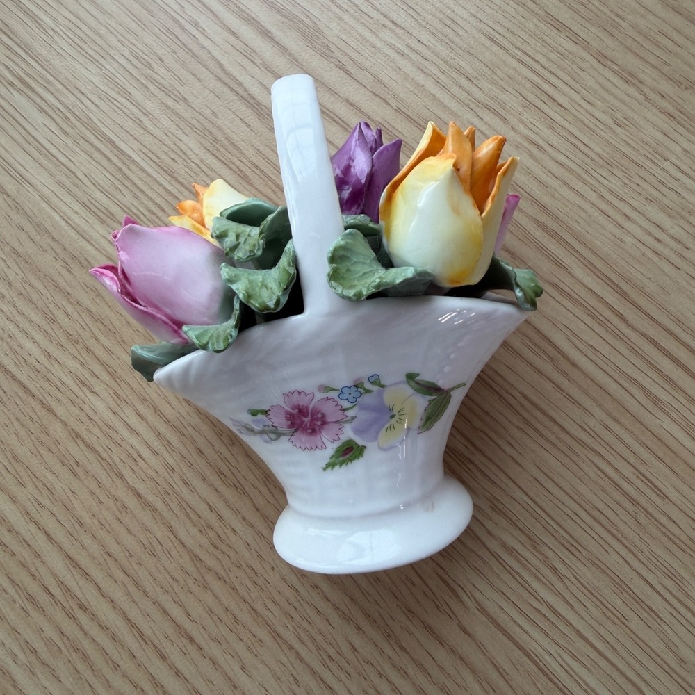 Aynsley English Fine Bone China Wild Tudor Hand Painted Modelled Flower Basket 4